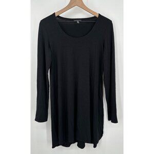 Eileen Fisher Shirt Dress Women Medium Black Long Sleeve Scoop Neck Knee Length